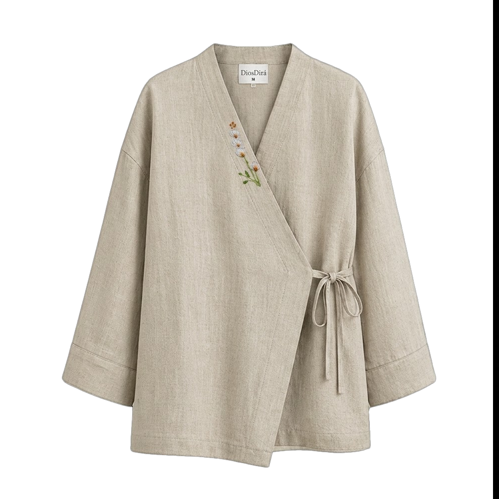For such a time natural linen wrap top