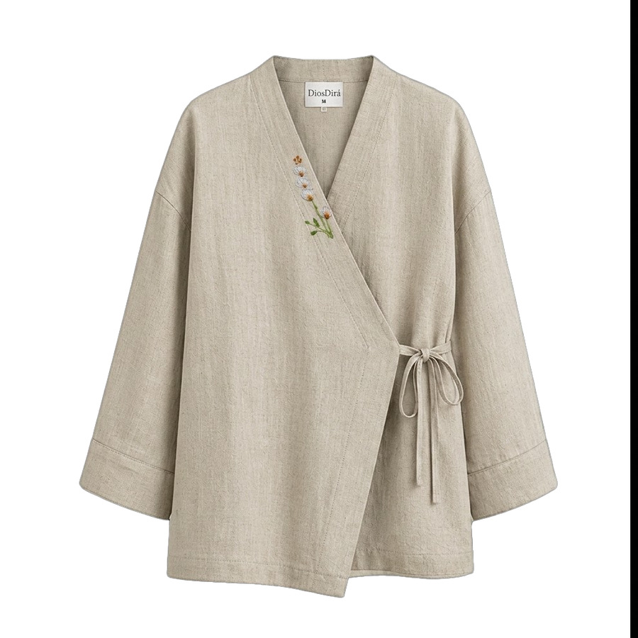 For such a time natural linen wrap top